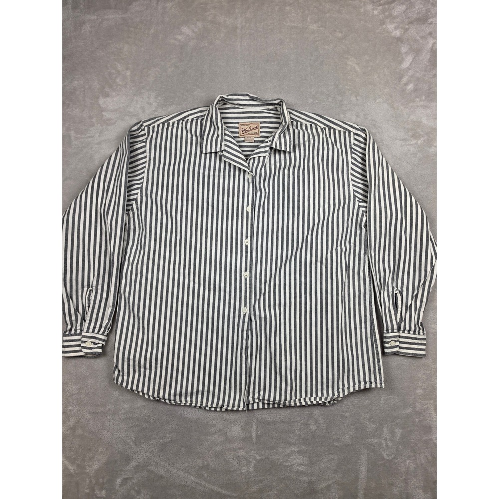 Woolrich Button Up Shirt Womens L Striped Cotton Long Sleeve Top Midweight